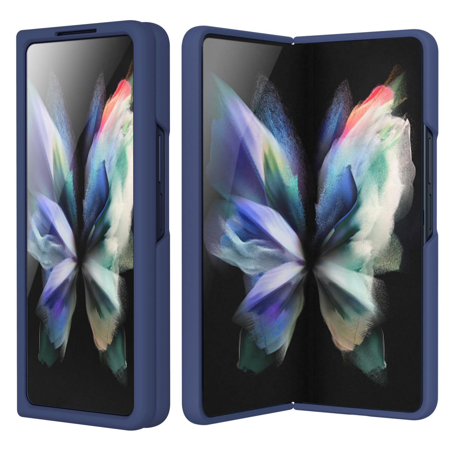 Meifei for Samsung Galaxy Z Fold 3 Case, Galaxy Z Fold 3 Liquid Silicone Case Dual Layer Hybrid Hard PC Soft Silicone Slim Fit Shockproof Protective Phone Case for Women Men, Night Blue