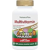 NaturesPlus Animal Parade Gold Children's Chewable Multivitamin - Natural Cherry Flavor - 120 Animal Shaped-Tablets, Pack of 2 - with Vitamin D3, K2 & Probiotics - 120 Total Servings