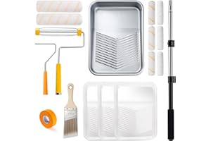 Mister Rui Paint Roller Kit with Extension Pole, 17 PCS Set, 9 Inch 4 Inch Paint Rollers with Tray, Paint Brushes for DIY & P