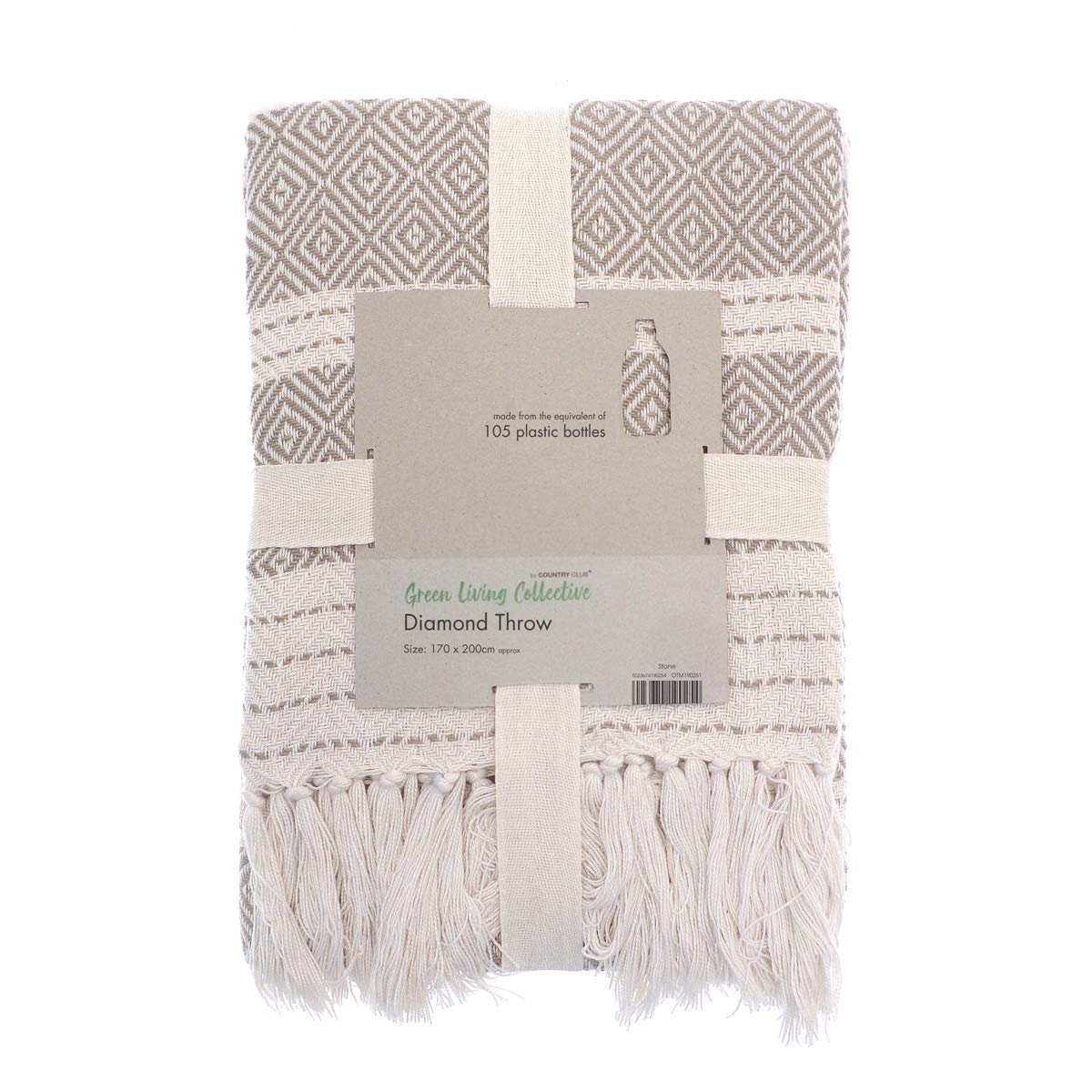 COUNTRY CLUB Diamond Throw Over Blanket Bed/Sofa Accessory Stone 170x200cm