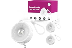 SKAIRIPA 2" Rechargeable Mini Puck Lights w/Lanyard, Renter Friendly Magnetic Stick On Battery Operated Lights, Wireless Motion Sensor Light Indoor for Closet, Wall, Shelves, Kitchen, Locker - 3Pack/White