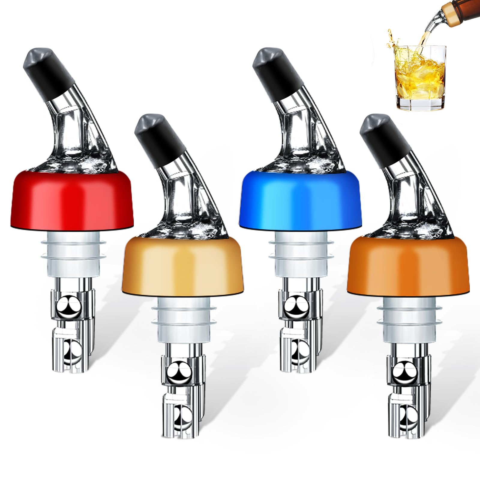 SuproBarware Automatic Measured Bottle Pourer - Quick Shot Spirit Measure Pourer Drinks Wine Cocktail Dispenser Home Bar Tools - 1oz/30ml (mix color 4 pack) — image 1