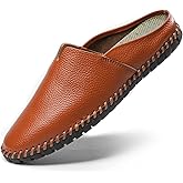 LUODENGLANG Men’s Slip-On Loafers Mules Clog Handmade Leather Slippers Hand Stitched no-Heel Casual Shoes for Men Breathable Comfortable Soft