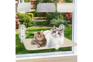 TCOOSO Large Foldable Cat Window Perch, Cordless Cat Hammock Beds with 2 Replacement Mat and 4 Powerful Suction Cups in Steel Frame Weight 40lbs Load,Sunbath Cat Seat for Indoor Cats