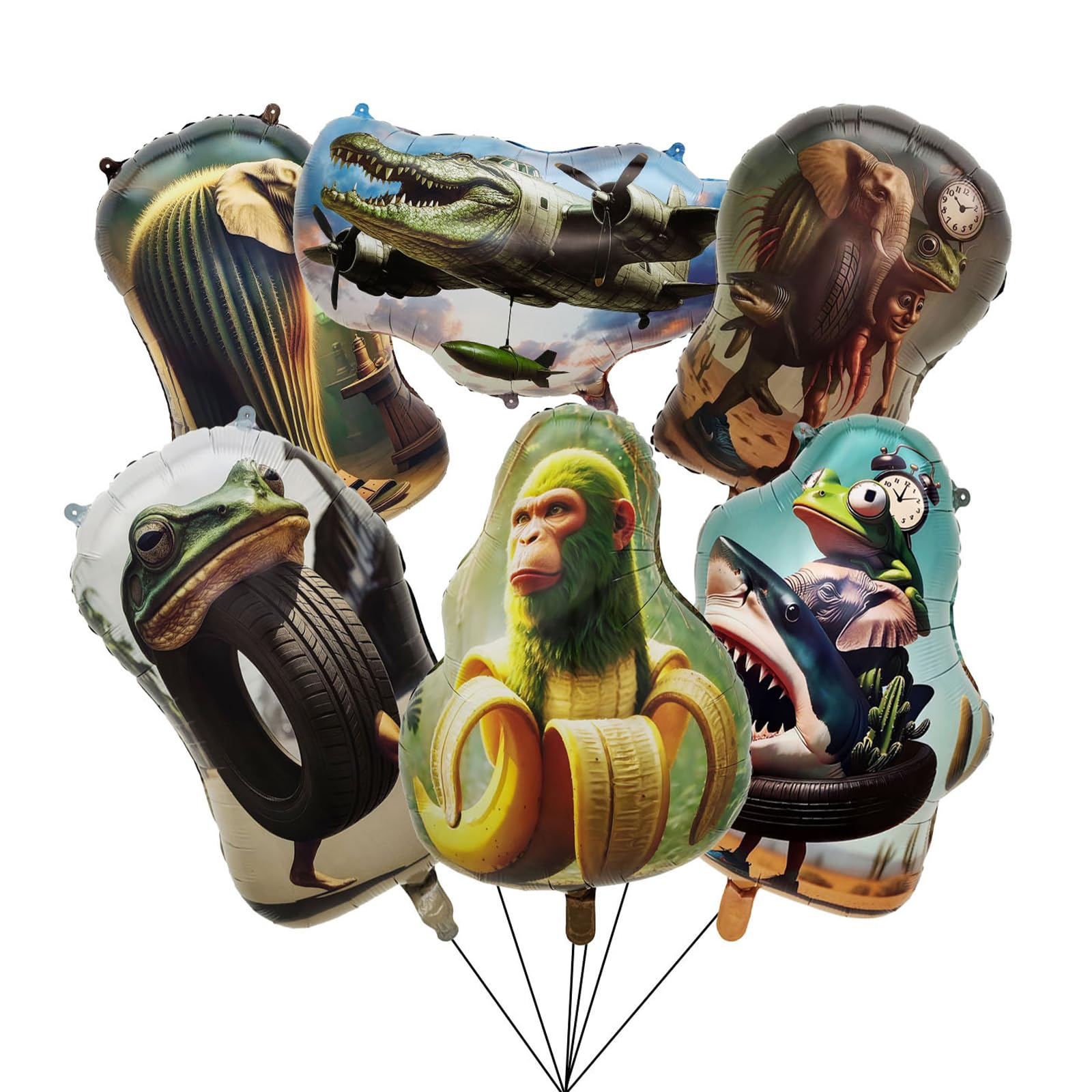 6 Pcs Italian Brainrot Balloons, Italian Brainrot Birthday Decorations, Personalised Foil Balloons, Cartoon Animal Party Decorations for Children and Adults