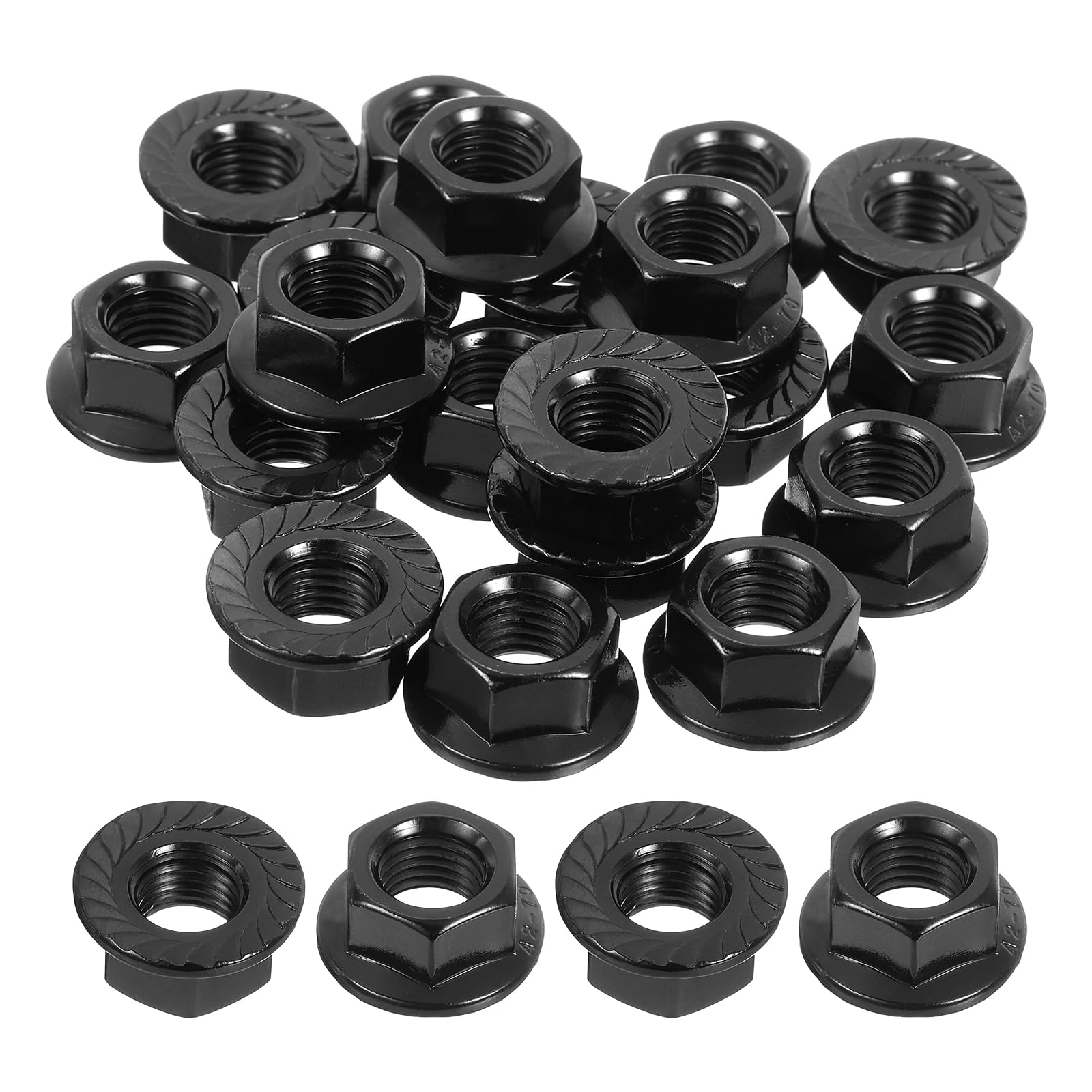Photo 1 of uxcell M10x1.25mm Serrated Flange Hex Lock Nuts, 20Pcs 304 Stainless Steel Non-Slip Metric Hexagon Flange Nut, Full Thread, Bright Finish, Black