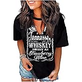 Hollow Out T Shirts for Women Western Graphic Shirts Country Cowgirls Shirts Casual Short Sleeve V Neck Tops