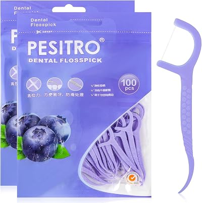 Hemiks 200 Pcs Dental Floss Floss Sticks 2 in 1 Toothpick Interdental Purple