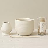 Matcha Whisk Set, Ceramic Matcha Bowl & Whisk Holder, Bamboo Accessory, Modern Design (Matte Crème, Traditional Bowl Design)
