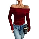 LQI Women's Sexy Off Shoulder Tops Long Sleeve Y2K Tops Slim Fit Blouse Going Out Nightout Crop Tops