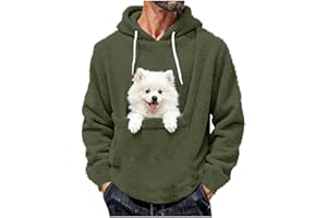 Mens Hooded Sweatshirt with Cat Pouch Fleece Fuzzy Hoodies Pullover Big Kangaroo Pocket Animal Holder Sweatshirts