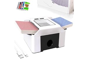 Smart Automatic Card Shuffler 1-2 Deck, Rechargeable Built-in 2000mAh Battery, Adehoei Electric Shuffling Machine for Poker, UNO, Blackjack, Skip-Bo, Phase 10, Texas Hold'em (White)