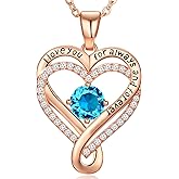 Infinity Love Heart Birthstone Necklace for Women Wife, S925 Sterling Silver Anniversary for Women Wife Birthday Gift for Her Girlfriend Mom Daughters, I Love You Women's Jewelry 18k Rose Gold Filled
