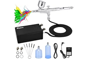 Slskbut Airbrush Kit with Air Compressor 7-Gear Adjustable, 55 PSI Professionals High-Power Air Brush Set, Dual-Action Airbrush Spray Gun Set, for Painting, Nail Art, Makeup, Model and Cake Coloring