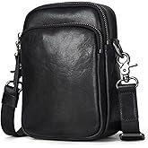 Augus Leather Messenger Crossbody Shoulder Bag for Men Work Business Casual Adjustable Straps (Black-1) (Black-1, smaill)