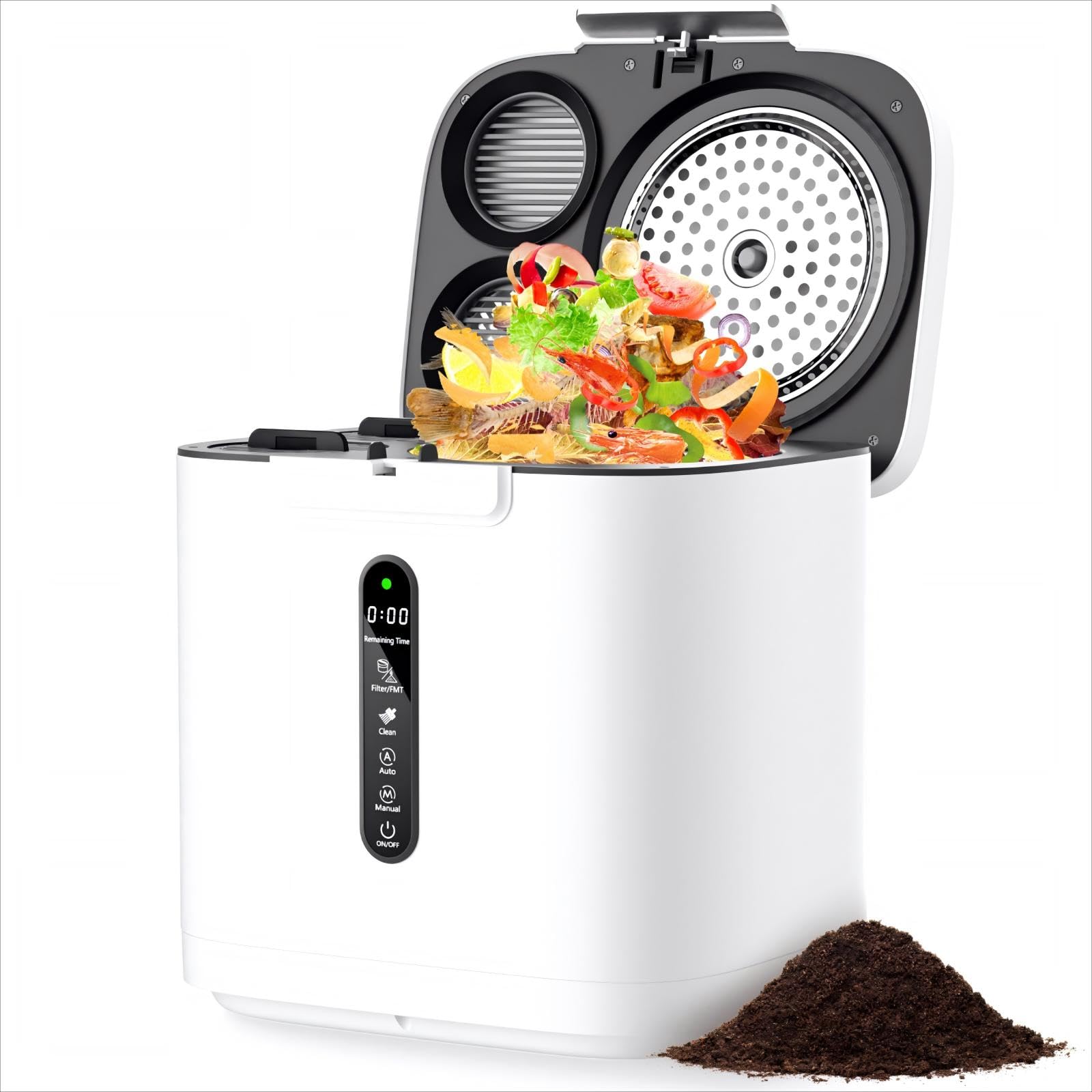 Photo 1 of 4L Electric Composter for Kitchen, Compost Bin for Countertop with Auto-Cleaning/Odor-Free/LED Display, Turn Kitchen Waste to Dry Compost Fertilizer, Indoor/Outdoor Compost Machine. Whites4