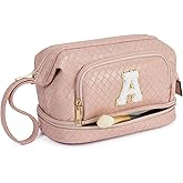 Telena Makeup Bag Large Capacity Travel Cosmetic Bags Double Layer Portable Make Up Bag for Women Pink-A
