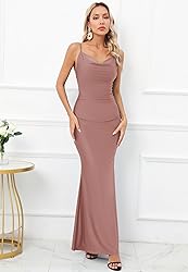 Capuffy Women Drape Neck Formal Maxi Dresses Lace