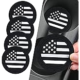 Alieemo 4PCS Car Cup Holder Coasters, 2.75 Inch American Flag Insert Car Cup Coaster, Anti Slip Shockproof Embedded Drink Mat, Car Coasters for Cup Holders, Universal Car Interior Accessories (Black)