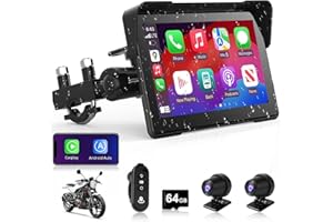 JELKUZ Motorcycle CarPlay & Android Auto 7 inch Motorcycle DVR Wireless Carplay Screen for Moto with Dual 2K Cameras GPS Navigation for Motorbike, Remote Control, Voice Control, Bluetooth, TF-64G