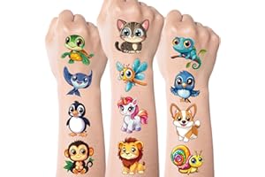 JCFIRE Larger Temporary Tattoos For Kids, 102 Styles Mixed Cute Animals Stickers Birthday Party Favors for Kids 3-5 4-8, Goodie Bag Stuffers Party Supplies Decoration Gifts Activities Games Christmas