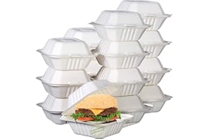 Green Earth 6-inch, 500-Count, Compostable Clamshell, Natural Bagasse (Sugarcane Fiber), Take-Out/to-Go Food Boxes - Biodegradable Containers, Hinged Lid Microwave-Safe Gluten-Free Eco-Friendly