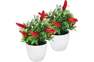 ibasenice 2pcs Artificial Pepper Plants Mini Fake Fruit Chili Pepper Bouquet in Pot Faux Plastic Potted Plants Simulation Bonsai Decorations for Home Office Garden