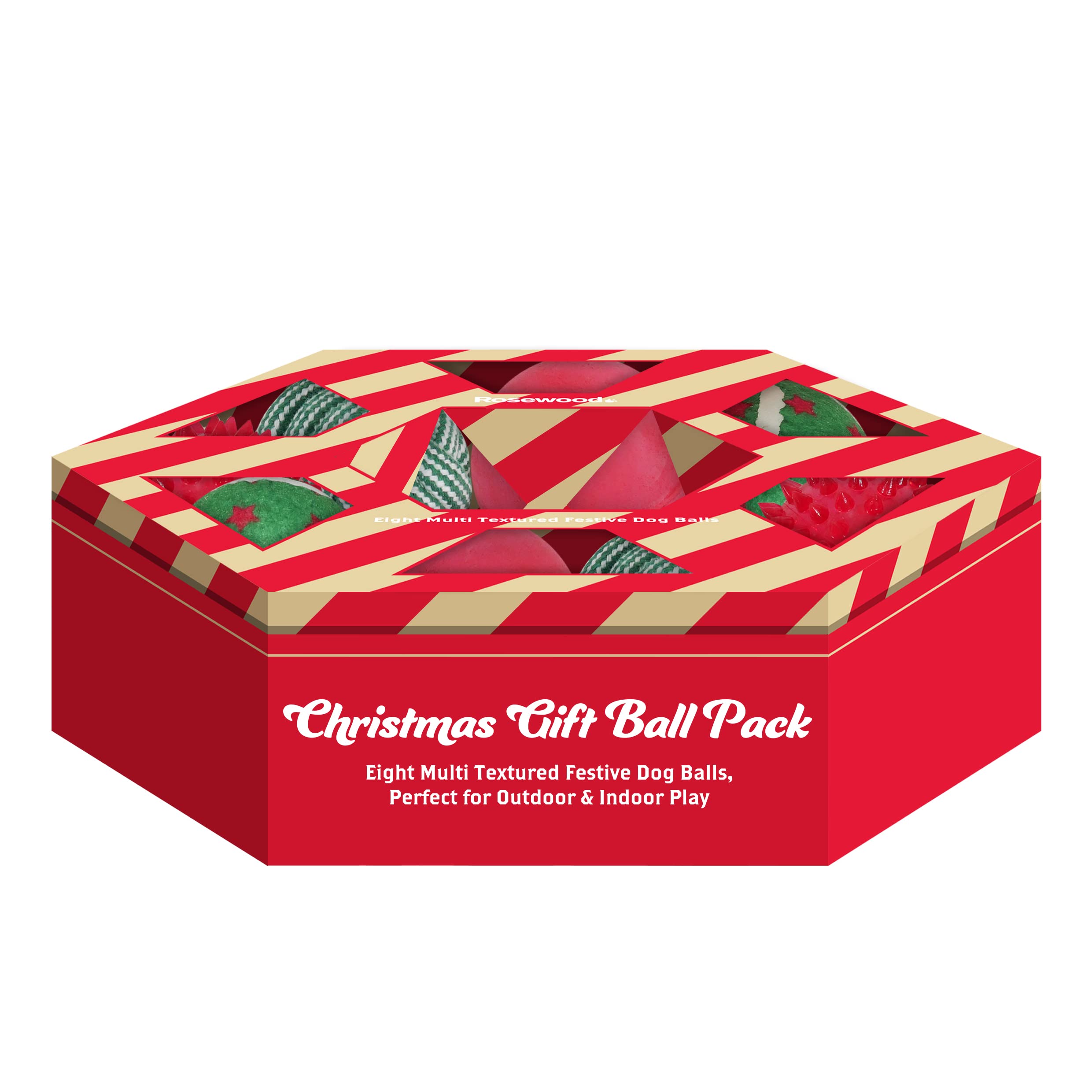Rosewood Christmas Ball Gift Pack, Multi Texture Pack of 8 Balls For Dogs, Multi Colour, 6cm x 6xm