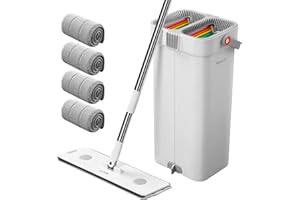 funest Mop and Bucket with Wringer Set for Home,16" Large Flat Mop and Bucket System for Floor Cleaning and Wall Cleaner,Wet Dry Mop for Window Cleaner with 4 Washable Microfiber Pads