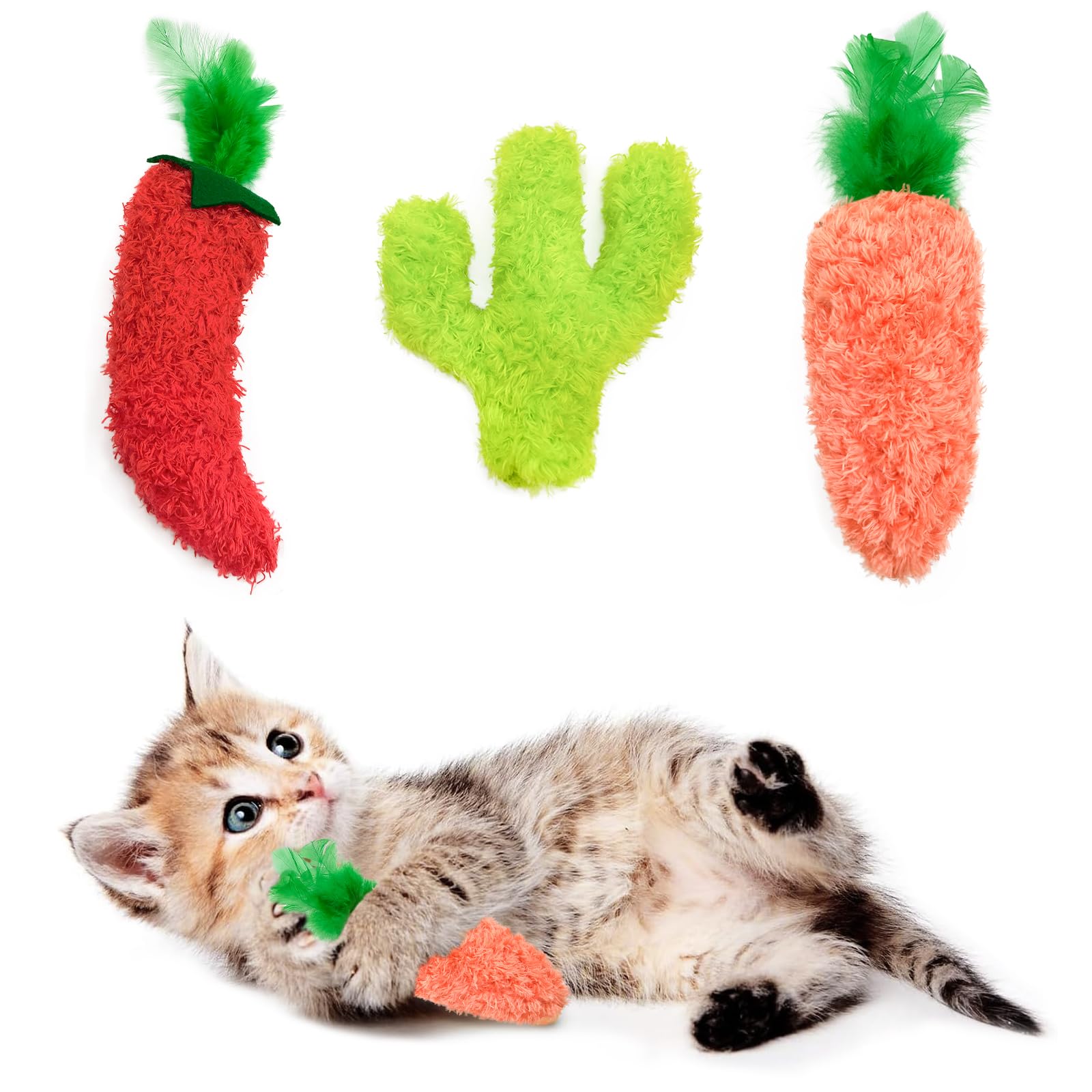 Andiker 3 PCS Cat Plush Toys, Skin-friendly Smooth Plush Soft Cat Chew Toys with Catnip and Crinkle Paper Entertaining Interactive Cat Toys for Indoor Cats and Kitten