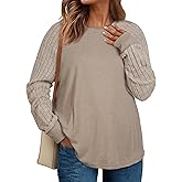Eytino Plus Size Tops for Women Casual Crewneck Raglan Long Sleeve Shirts Loose Lightweight Tunics(1X-5X)