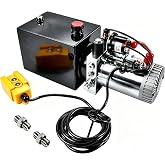 6 Quart Metal Reservoir, Single Acting, 12V DC Steel Hydraulic Pump Power Unit, 2 GPM Flow Rate, 3200 PSI Max Pressure, SAE #6 Ports for Dump Trailers, Car Lifts, DIY Hydraulic Systems