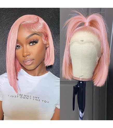 Human hair blend pastel pink bob curly wavy wig Amazon.com : Miuric Light Pink Wig for Women Short Pastel  main image 2