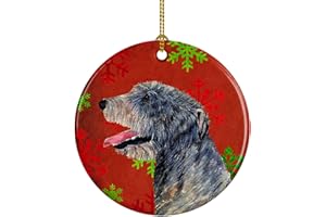 Caroline's Treasures Irish Wolfhound Red and Green Snowflakes Holiday Christmas Ceramic Ornament Christmas Tree Hanging Decorations for Home Christmas Holiday, Party, Gift, 3 in, Multicolor