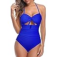 Tempt Me Women Sexy Cutout One Piece Swimsuits Tummy Control High Waisted Halter Front Tie Knot Bathing Suit