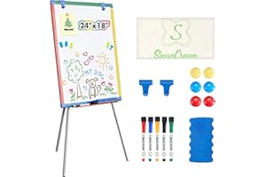 S SWANCROWN Magnetic Easel for Kids Dry-Erase Board and Whiteboard - Perfect for Kids Art Activities - Height Adjustable 24-39" White Board Flipchart Board