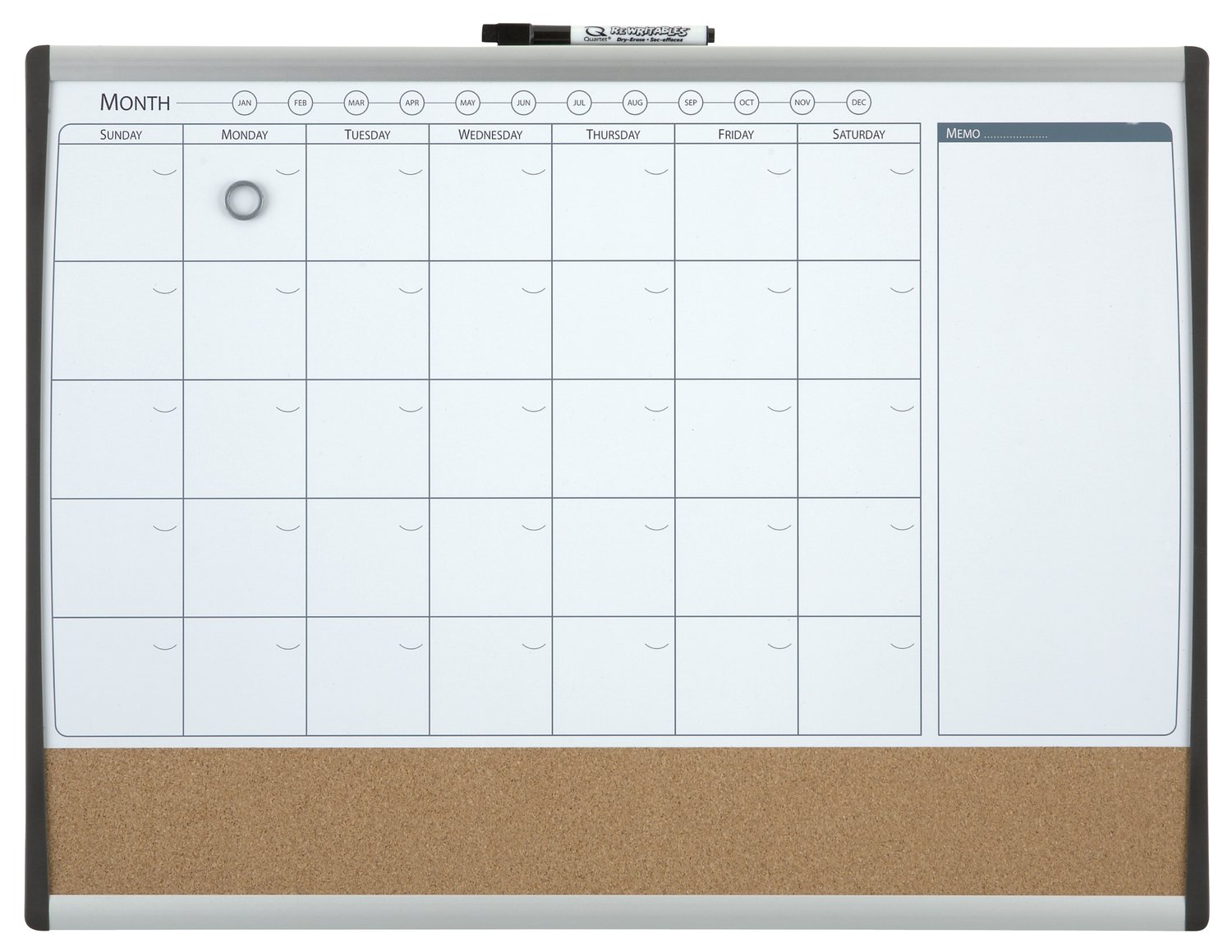 Wall Monthly Planner Large Laminated Whiteboard Dry Wipe & Cork Board