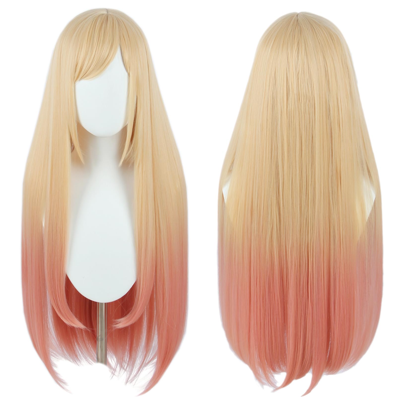Linfairy Long Blonde Dye Pink Cosplay Wig Halloween Costume Wigs for Kitagawa Marin