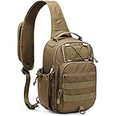 HALOVIE Anti-theft Tactical Sling Bag RFID Khaki Military Shoulder Bag with Phone Pack EDC Molle Crossbody Bag for men
