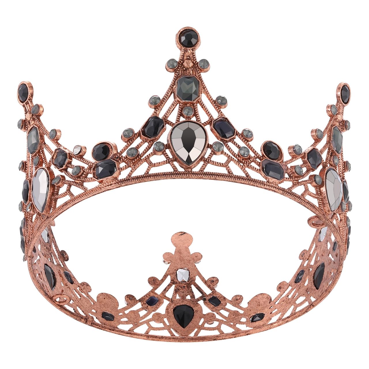 minkissy Baroque Crown Vintage Round Tiara Rhinestone Black Queen Crown Gothic Tiara for Adults Women Wedding Festival Party (Black)