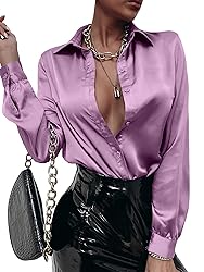 MakeMeChic Women's Satin Silk Long Sleeve Blouse