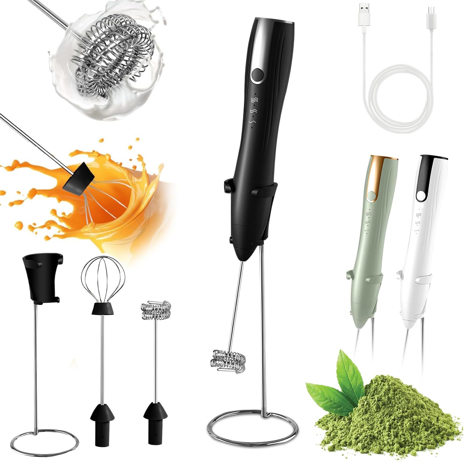 Photo 1 of *UNTESTED*
Rechargeable Milk Frother Handheld with Stand, Coffee Foam Frother Wand, Detachable Stainless Steel Whisk Drink Mixer for Coffee, Cappuccino, Lattes, Frappe, Matcha,Egg and Hot Chocolate, (Black)