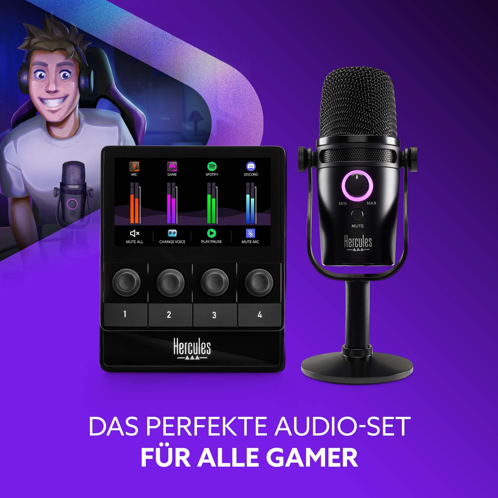 Hercules Stream Starter Kit – Stream 100 Gaming-Audio-Controller für Windows PC + HUD-600 USB/XLR-Mikrofon + Voicemod Pro (3 Monate) 4