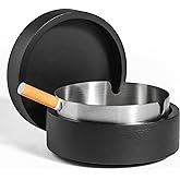 Cute Ashtrays for Cigarettes Ash Tray with Lid DDAJJAJ Wooden Ashtray with Stainless Steel Portable Decorative Ashtray Windproof Ashtray for Home,Patio,Office,Outdoors,Indoor,Parties (Black)