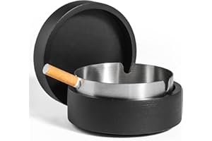 Cute Ashtrays for Cigarettes Ash Tray with Lid DDAJJAJ Wooden Ashtray with Stainless Steel Portable Decorative Ashtray Windproof Ashtray for Home,Patio,Office,Outdoors,Indoor,Parties (Black)