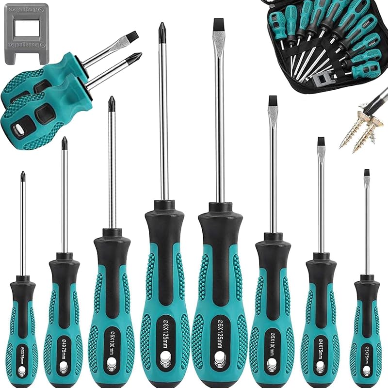YUFANYA 10Pcs Screwdriver Set Magnetic CRV Heavy Duty 5 Flat 5 Phillips Carry