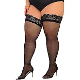Artfasion Womens Plus Size Stockings: Lace Stay Up Sheer Pantyhose Anti-Slip Lingerie Stockings for Curvy Female Gifts