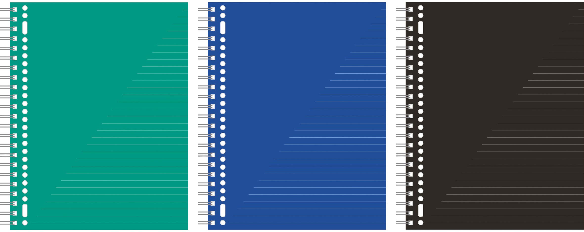 College Notepad A4 Pack of 3 80 sheets, 60 g. Green, Blue and Black