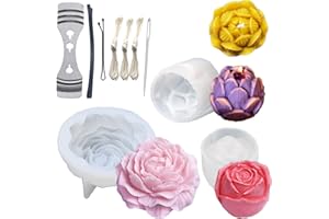 NIMOZEKD Flower Silicone Candle Molds with Mold Punch & candlewick Hook Needle, Peony Silicone Mold, Lotus Soap Mold, Rose Cake Mold for Scented Candle Making Cake Decoration Jelly Candy Chocolate Resin Craft