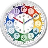 XFM Learning Clock for Kids 8 Inch Silent Telling Time Educational Clock | Battery Operated Colorful Teaching Time Small Analog Clock for Kids Room Classroom School Playroom